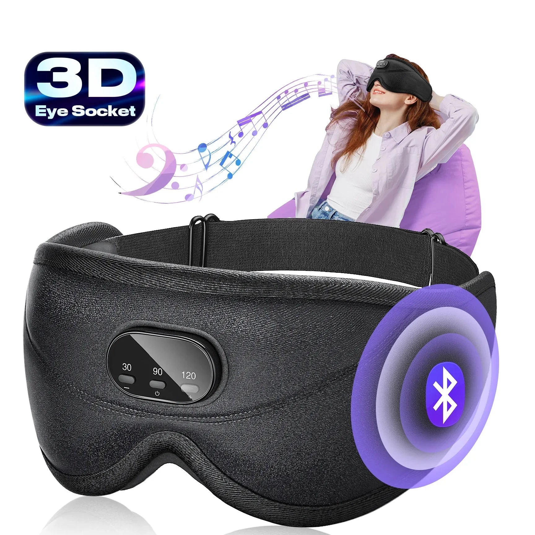 3D Bluetooth Sleeping Mask with Built-In Headphones & Blackout Design